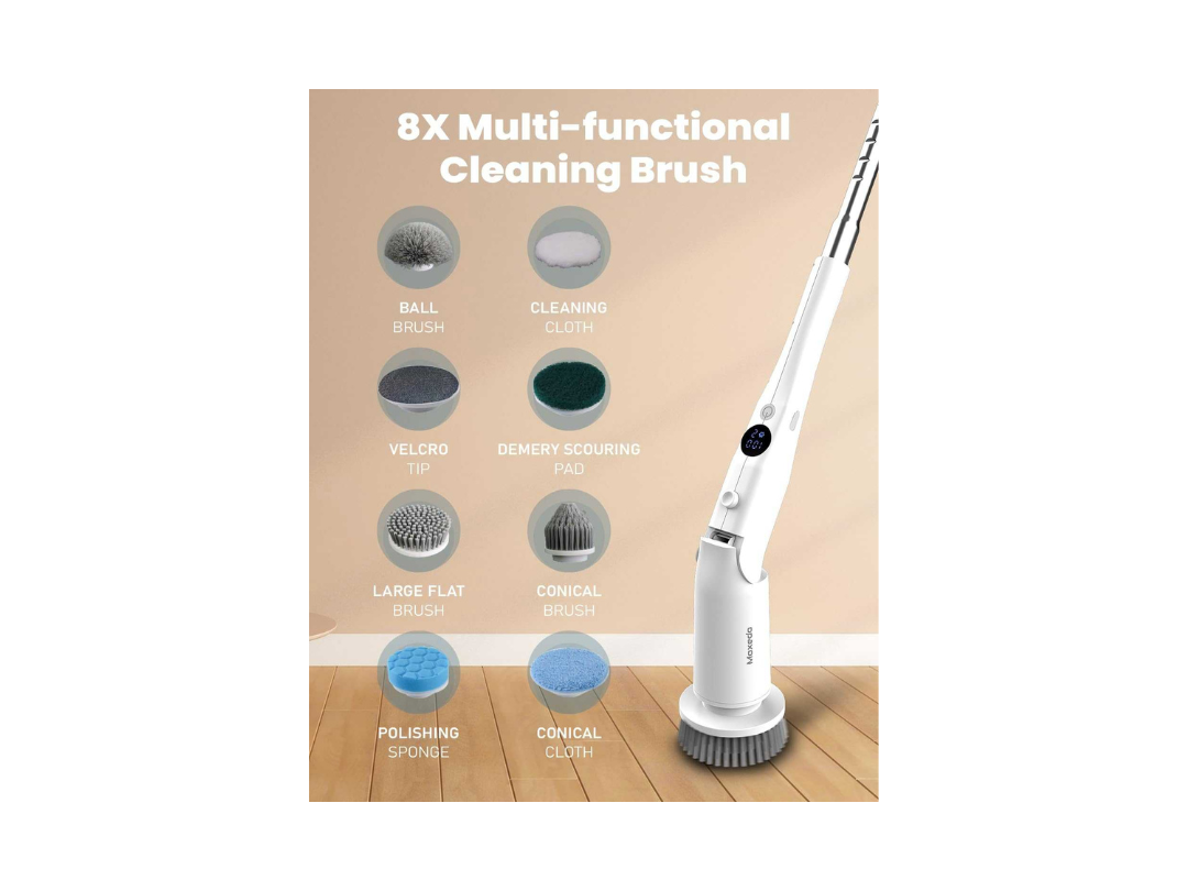 Moxedo 8 in 1 Cordless Electric Cleaning Brush with 8 Replaceable Brush Heads for Bathtub, Wall, Tile, Toilet, Window and Sink MX- ECB011 Moxedo 8 in 1 Cordless Electric Cleaning Brush with 8 Replaceable Brush Heads for Bathtub, Wall, Tile, Toilet, Window and Sink MX- ECB011